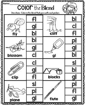 L Blends Worksheets Beginning Consonant Blends cl fl gl sl bl pl - Image 3