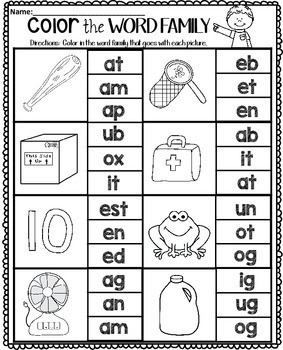 Short Vowel Word Families Worksheets Color the Word Family - Image 2