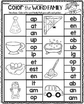 Short Vowel Word Families Worksheets Color the Word Family - Image 3