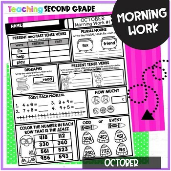 October Math and ELA Morning Work or Homework for 2nd Grade - Image 2