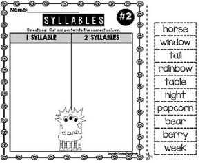 Syllables Cut and Paste Worksheets | Syllable Sort