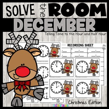 Telling Time to the Hour and Half Hour Christmas Math Task Cards