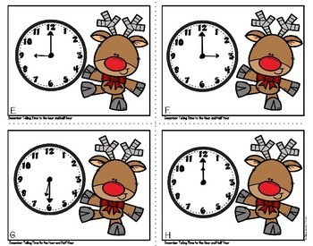 Telling Time to the Hour and Half Hour Christmas Math Task Cards - Image 2