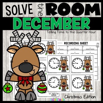 Telling Time to the Quarter Hour Christmas Math Task Cards