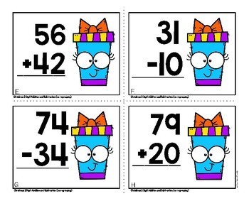 Christmas 2 Digit Addition and Subtraction without Regrouping Math Task ...