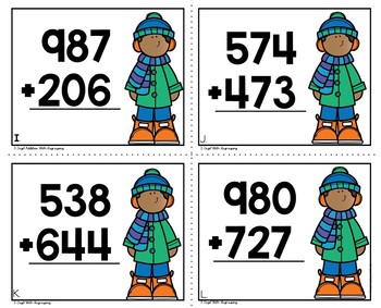Winter 3 Digit Addition with Regrouping Math Task Cards - Image 3