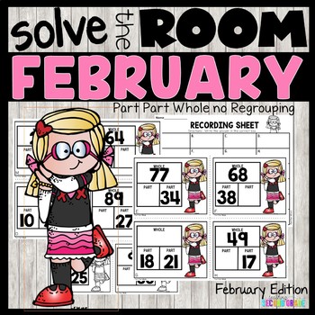 Valentine's Day Part Part Whole Math Task Cards 2 Digit No Regrouping