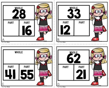 Valentine's Day Part Part Whole Math Task Cards 2 Digit No Regrouping - Image 3