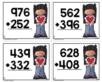 Valentine's Day 3 Digit Addition with Regrouping Math Task Cards ...