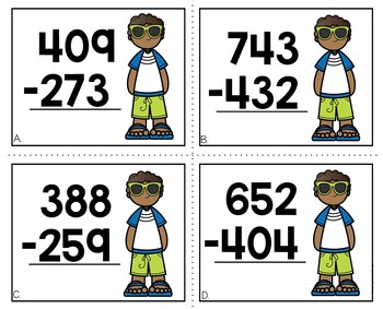 3 Digit Subtraction With and Without Regrouping End of Year Math Task Cards - Image 2