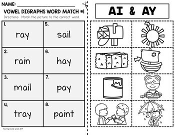 Vowel Digraphs Phonics Worksheets Cut and Paste | Word Work 1st 2nd - Image 2