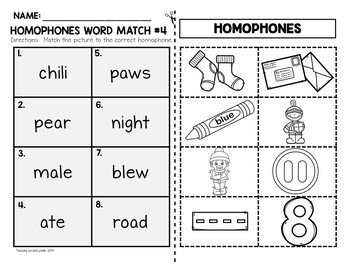 Homophones Worksheets Word Match | Cut and Paste Grammar Practice - Image 2