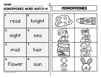 Homophones Worksheets Word Match | Cut and Paste Grammar Practice - Image 3