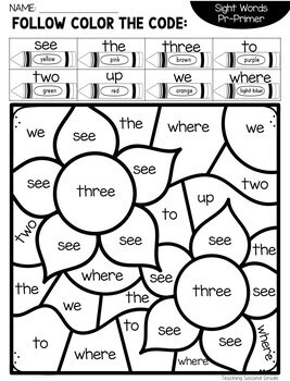 Fall Color by Code Pre Primer Sight Words Worksheets - Image 3
