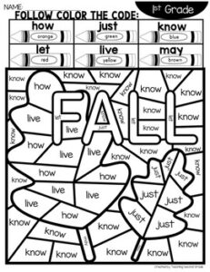 Fall 1st Grade Sight Words Color by Code - Teaching Ideas Made Easy