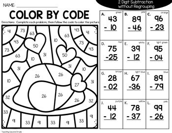 Thanksgiving 2 Digit Subtraction Without Regrouping Color by Code - Image 2