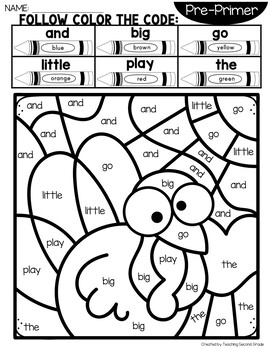 Sight Words Thanksgiving Color by Code with Pre-Primer Words - Image 2