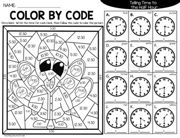 Thanksgiving Telling Time to Hour and Half Hour Color by Code - Image 3