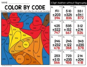 Christmas 3 Digit Addition without Regrouping Color by Code - Teaching ...