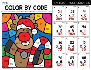 Christmas 2 by 1 Digit Multiplication Color by Code - Teaching Ideas ...