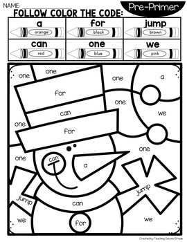 Winter Color by Code Sight Word with Pre-Primer Words - Image 2