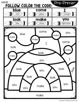 Winter Color by Code Sight Word with Pre-Primer Words - Image 3