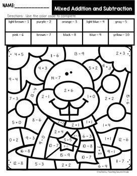 Groundhog Day Color by Number Addition and Subtraction Facts - Image 2