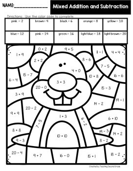 Groundhog Day Color by Number Addition and Subtraction Facts - Image 3