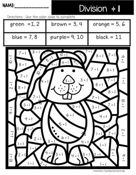 Groundhog Day Color by Number Division Facts - Image 2