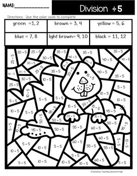 Groundhog Day Color by Number Division Facts - Image 3