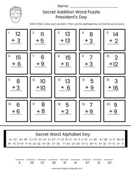 Presidents' Day Addition and Subtraction Worksheets - Image 2