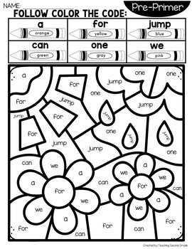 First Grade Color By Number SPRING COLOR BY CODE SIGHT WORDS 1ST GRADE