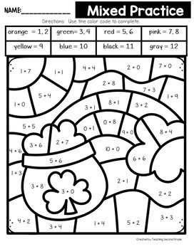Color by Number St. Patrick's Day Addition Facts - Image 3