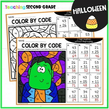 Halloween 2 Digit Addition Without Regrouping Color by Number - Image 2