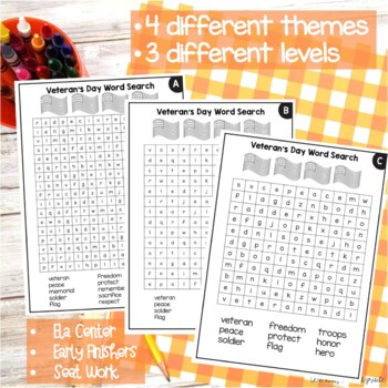 Differentiated November Word Searches with Veterans Day and Thanksgiving - Image 3