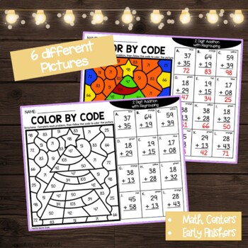 Christmas 2 Digit Addition with Regrouping Color by Code - Image 2