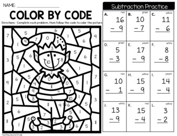 Christmas Color by Number {differentiated} Subtract 2-Digit Subtraction Set 2 - Image 3