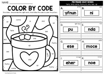 Winter Color by Code Sight Word {unscramble the word} Worksheets Preprimer - Image 3