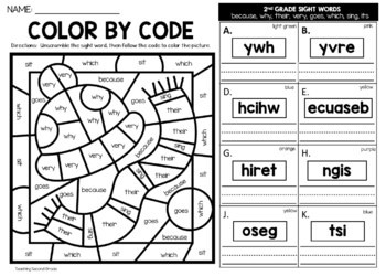 Winter Color by Code Sight Word 2nd Grade Words Unscramble the Word Worksheets - Image 2
