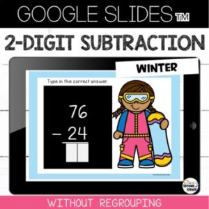 Winter 2 Digit Subtraction without Regrouping Google Slides™