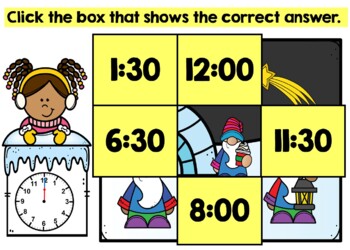 Telling Time Google Slides™ Mystery Pictures Hour and Half Hour Winter ...
