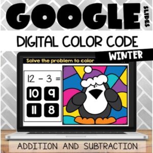 Google Classroom™ Winter Addition and Subtraction Facts Digital Color Code