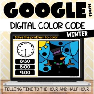 Google Classroom™ Winter Telling Time to the Hour and Half Hour Color Code