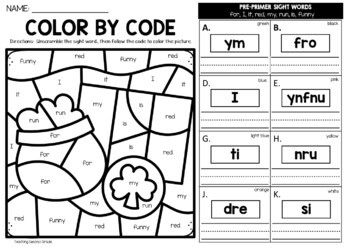 St Patrick's Day Color by Code Sight Word {unscramble the word} Worksheets Preprimer - Image 3