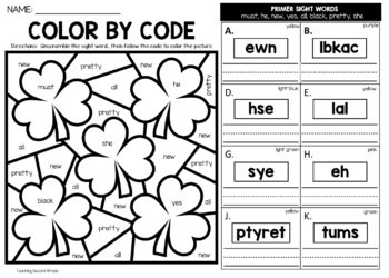 St Patrick's Day Color by Code Sight Word {unscramble the word} Worksheets Primer - Image 3