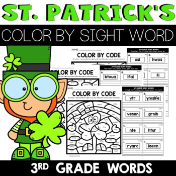 Color by Code Sight Word St Patrick's Day 3rd Grade Words Unscramble Word Worksheets
