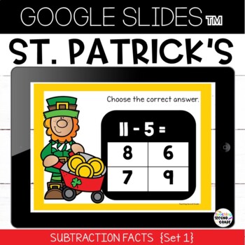 Google Slides Subtraction Facts Set 1 for Google Classroom St Patrick's Day