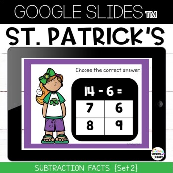 Subtraction Facts Google Slides Set 2 for Google Classroom St Patrick's Day