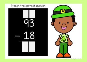 Google Classroom 2 Digit Subtraction with Regrouping St Patrick's Day - Image 2