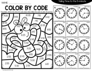 Spring Telling Time to the Quarter Hour & 5 Minutes Color Code ...